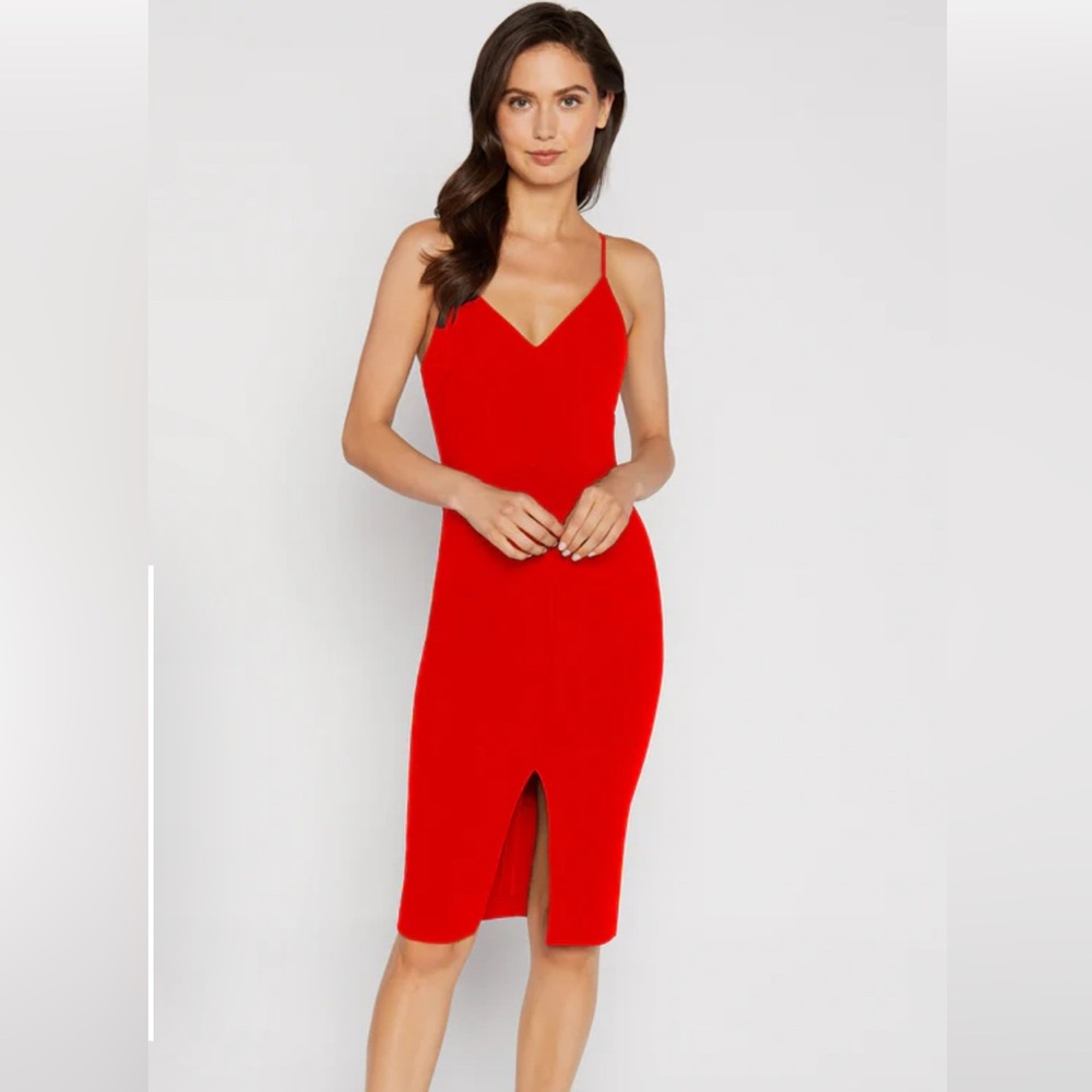 Likely Brooklyn Red V-Neck Spaghetti Strap Dress